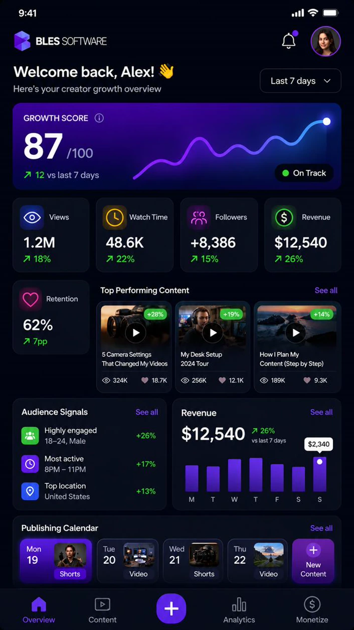 Creator Growth mobile UI concept