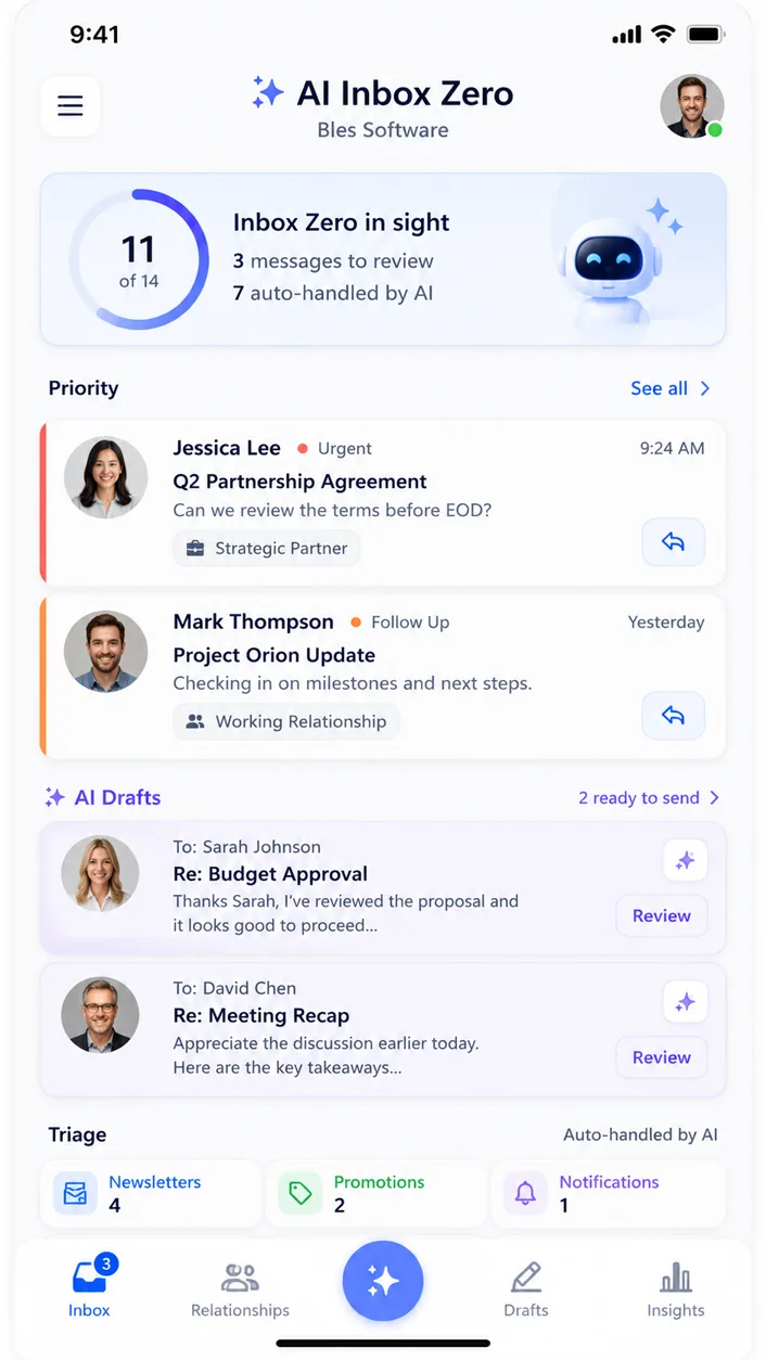 AI Inbox Zero mobile UI concept