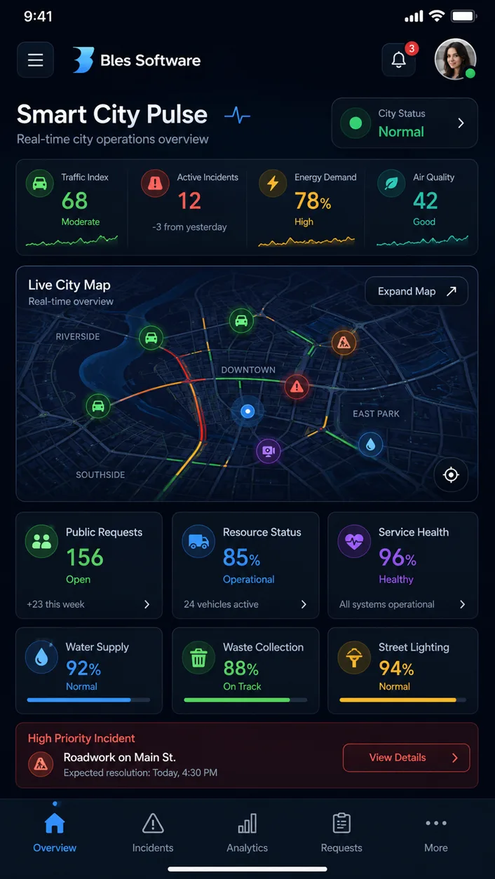 Smart City Pulse mobile UI concept