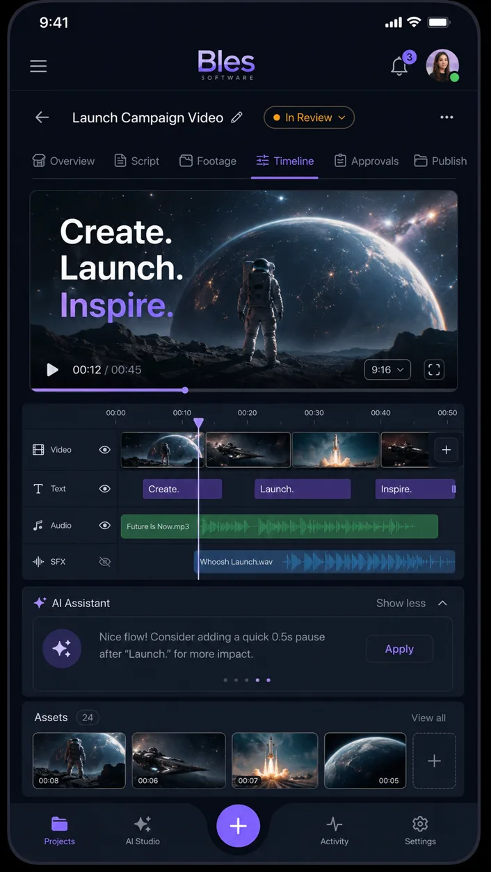 Launch Studio mobile UI concept