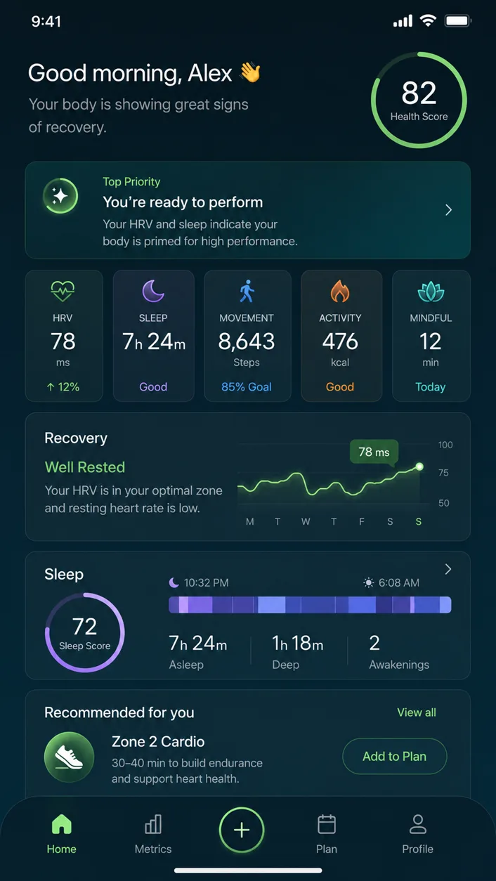 Health Focus mobile UI concept