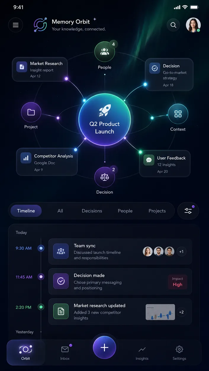 Memory Orbit mobile UI concept