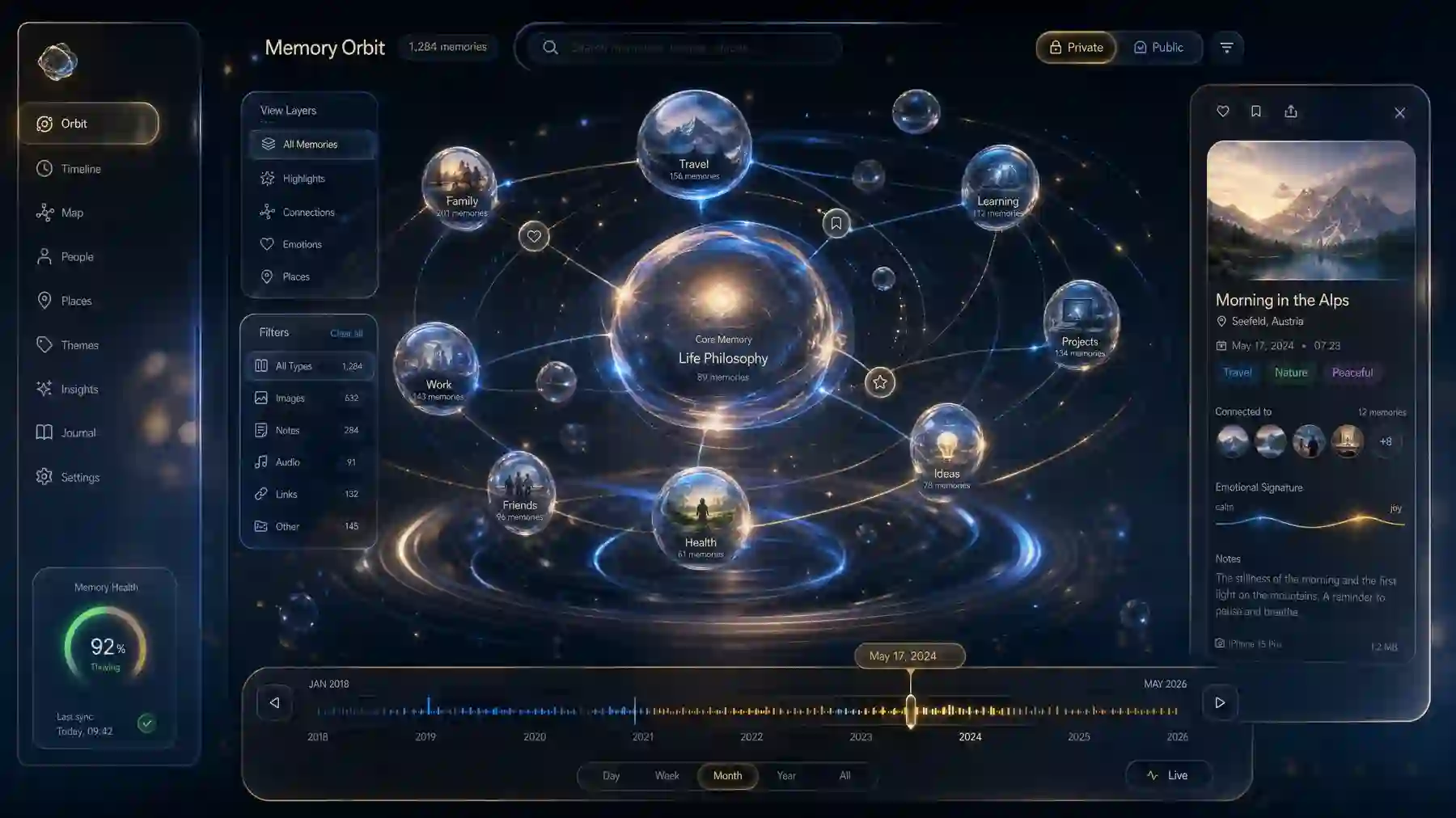 Memory Orbit desktop UI concept designed by Bles Software