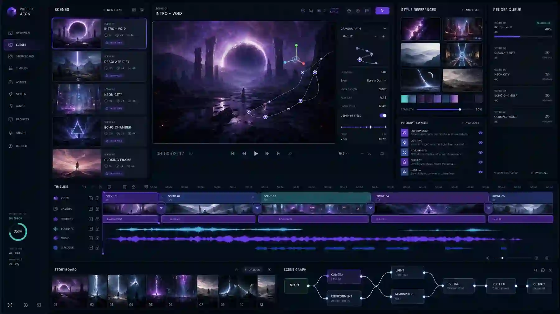 AI Video Timeline desktop UI concept designed by Bles Software