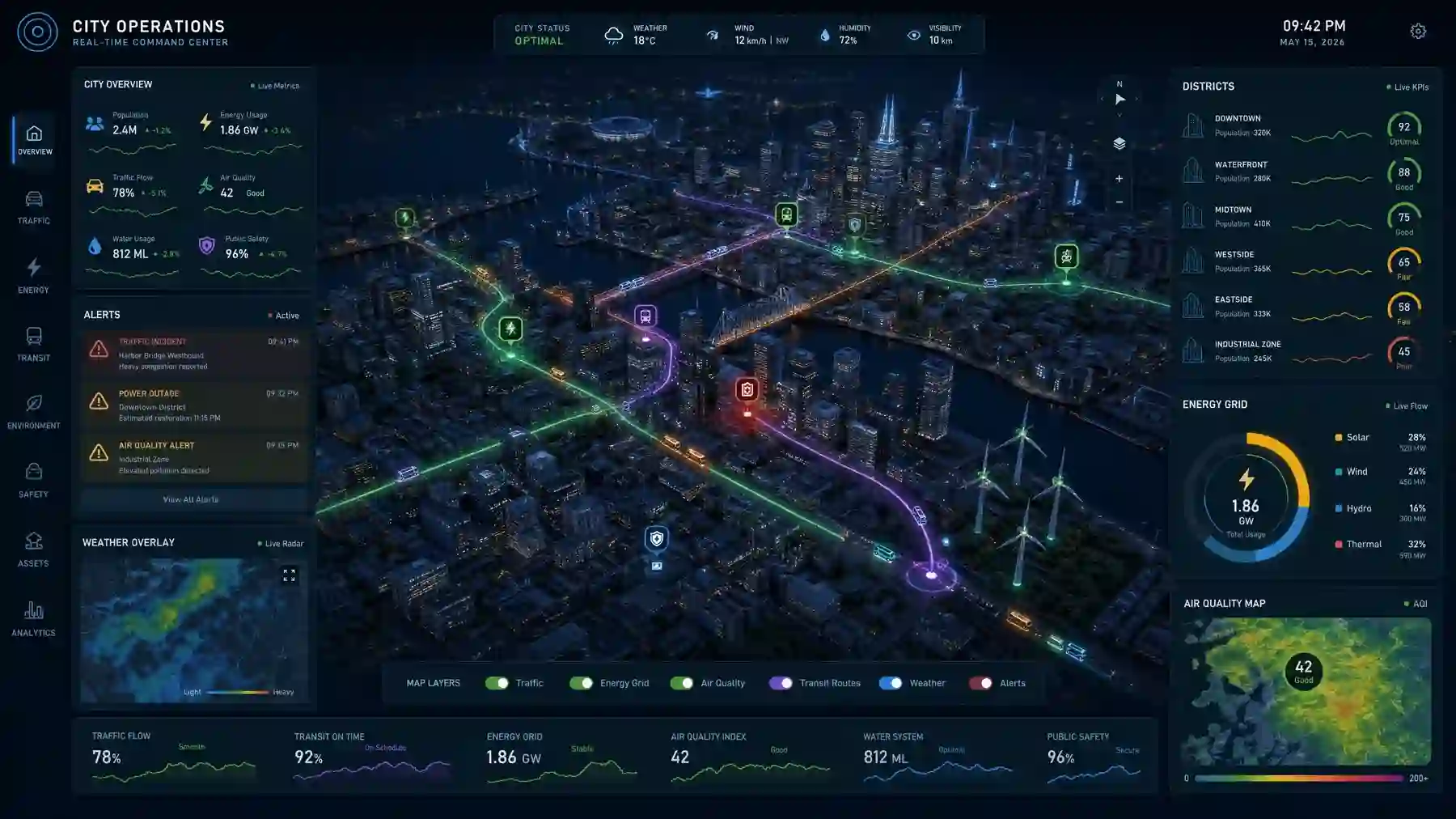 Smart City Pulse desktop UI concept designed by Bles Software