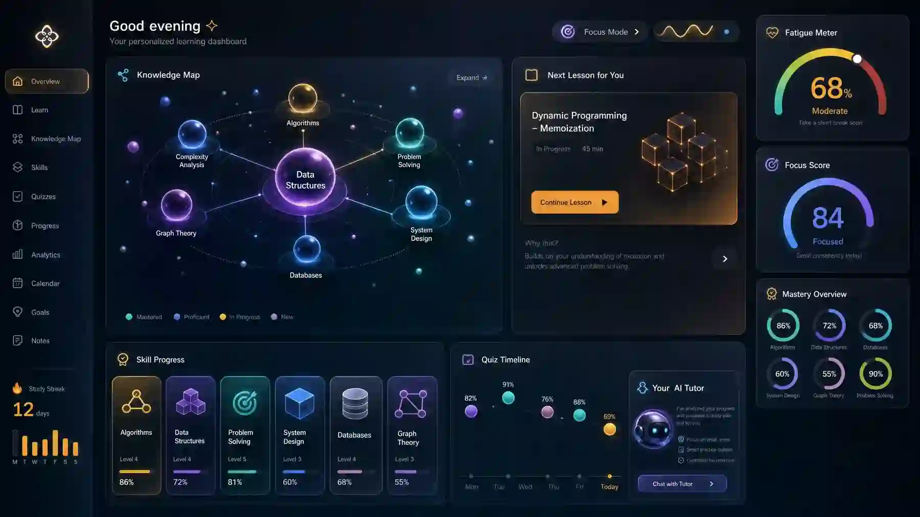 Adaptive Learning Interface desktop UI concept designed by Bles Software