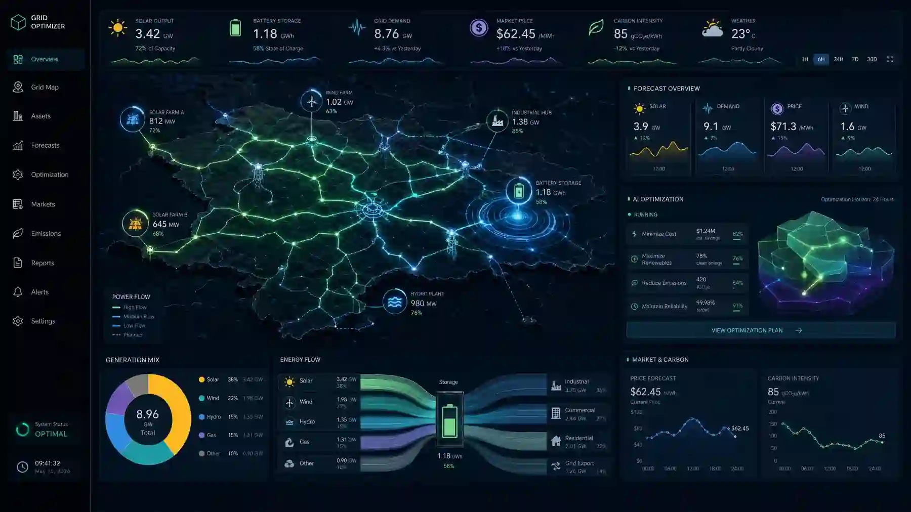 Energy Grid Optimizer desktop UI concept designed by Bles Software
